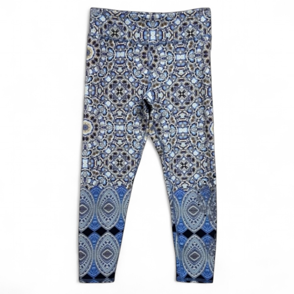 Evolution & Creation Blue Mosaic Crop Leggings Size Medium
